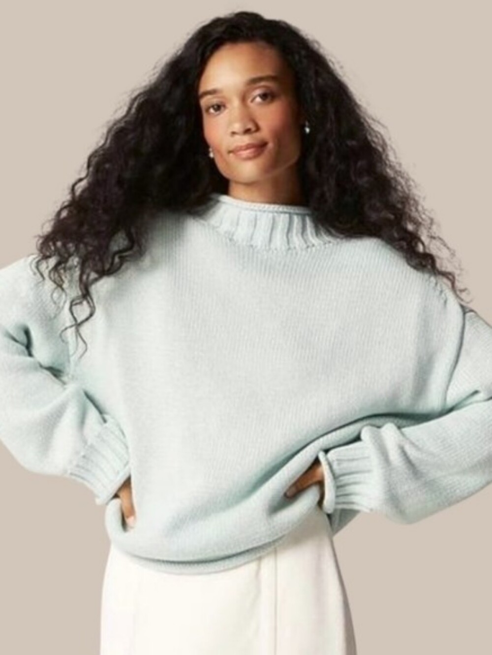 J. Crew 2025 Rollneck Sweater Pistachio Cream Green Blue Cotton XL Extra Large